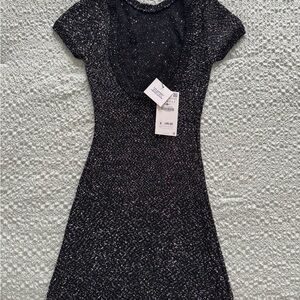 Zara Black Sheath Mini Dress with Cap Sleeves